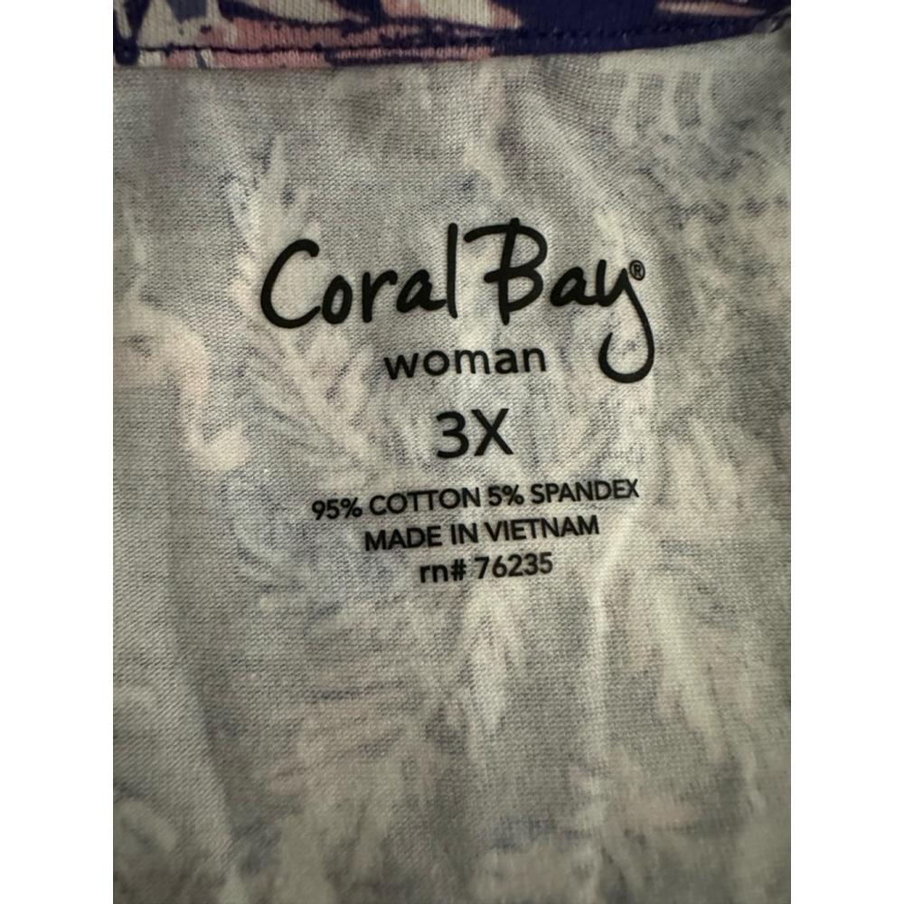 Coral Bay Navy Blue Tropical Print Sleeveless Top with Ring Detail Sz 3X - Picture 6 of 6